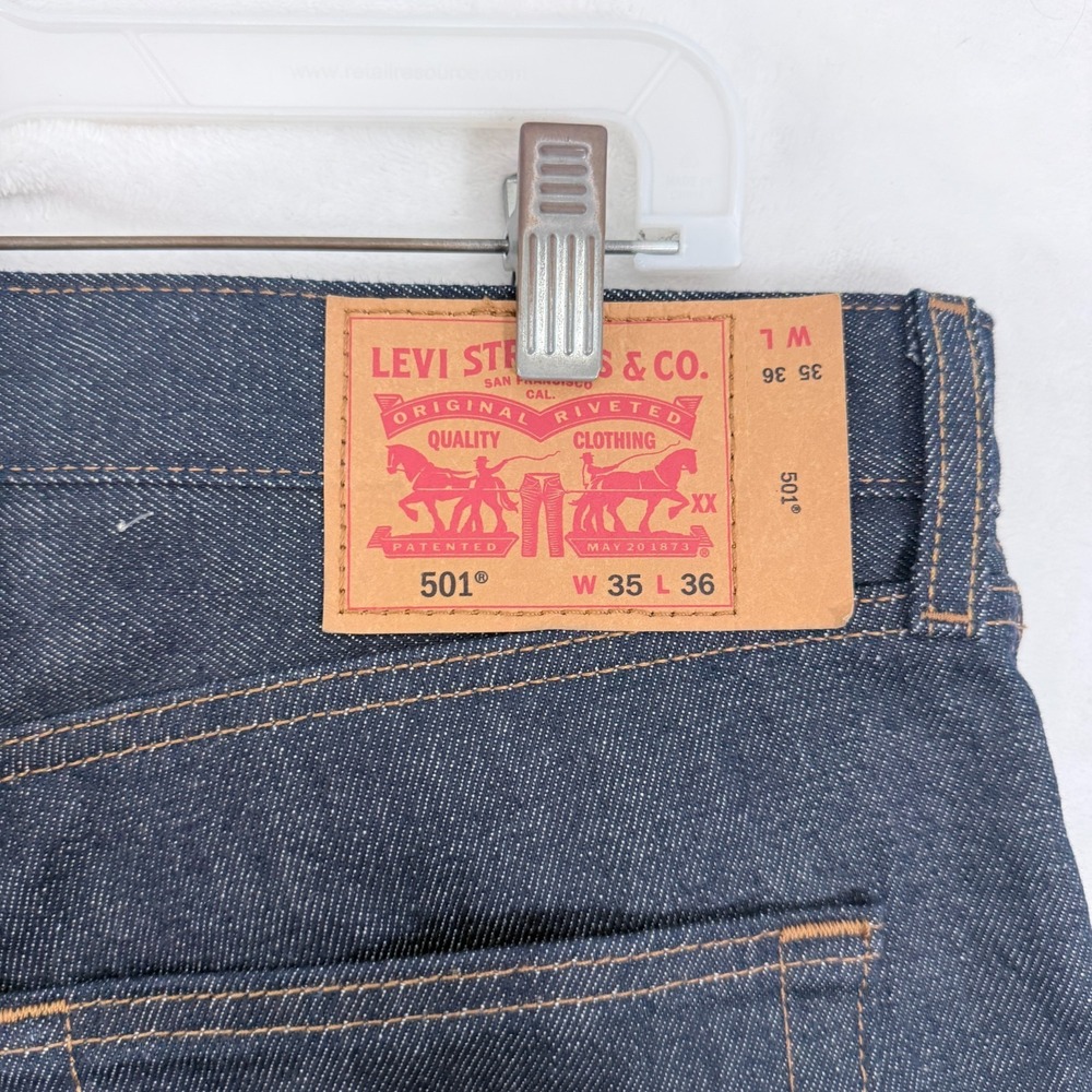 Levis Jeans Mens 35x36 (36x35) Blue Dark Wash Original Straight Leg Raw Denim - Picture 10 of 12